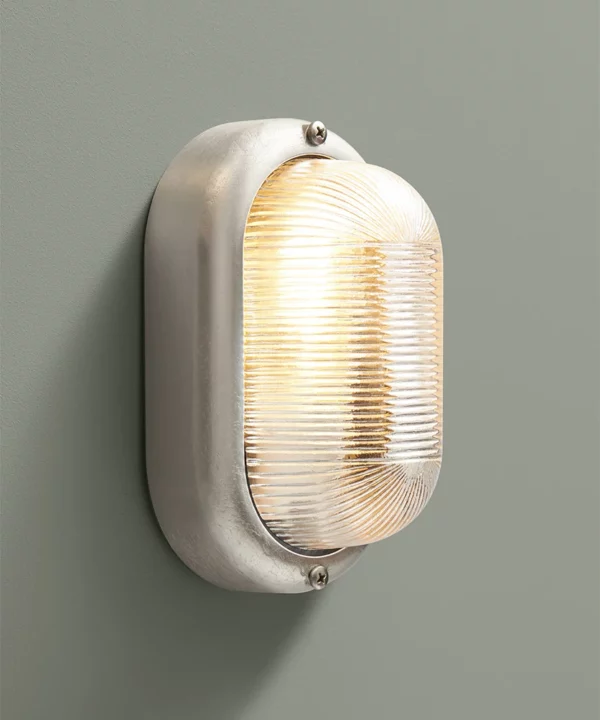 silver bulkhead light for indoor/outdoor use