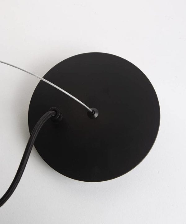 trikonasana black ceiling rose with silver suspension wire on white background