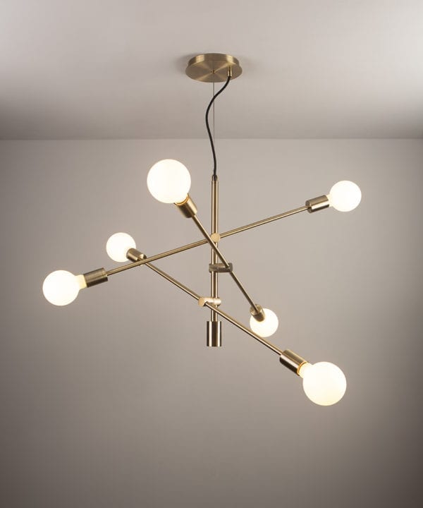 brass feature pendant lights on grey ceiling and wall