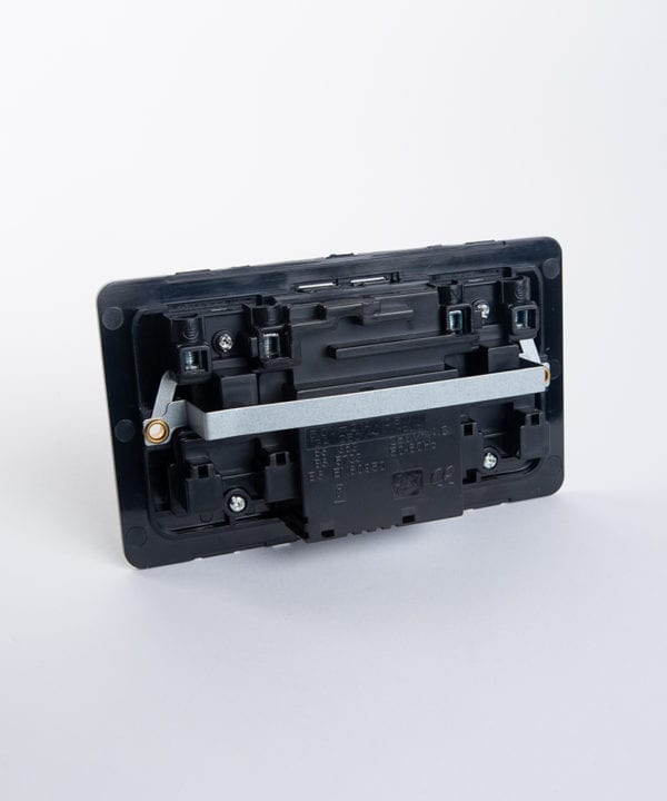 back view of double socket with usb back plate against white background