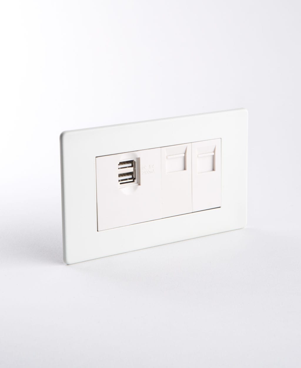 white quad data port with white inserts against white background