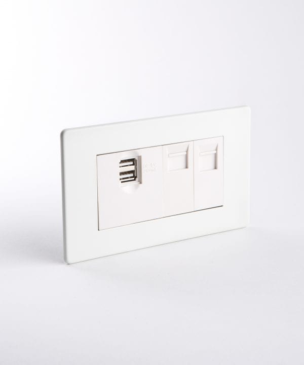 white quad data port with white inserts against white background