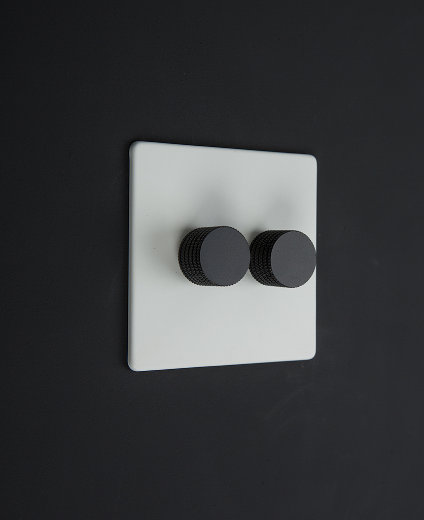 Designer Double White Dimmer Black, White, Gold or Silver Knobs