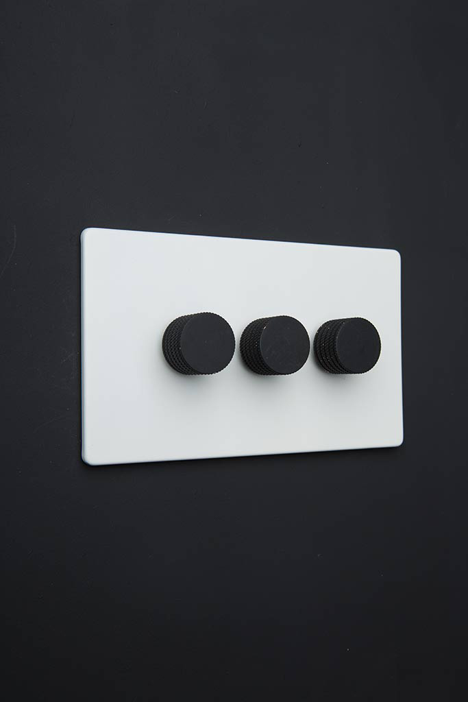 Designer Triple White Dimmer Switch; Black, White, Gold or Silver Knobs