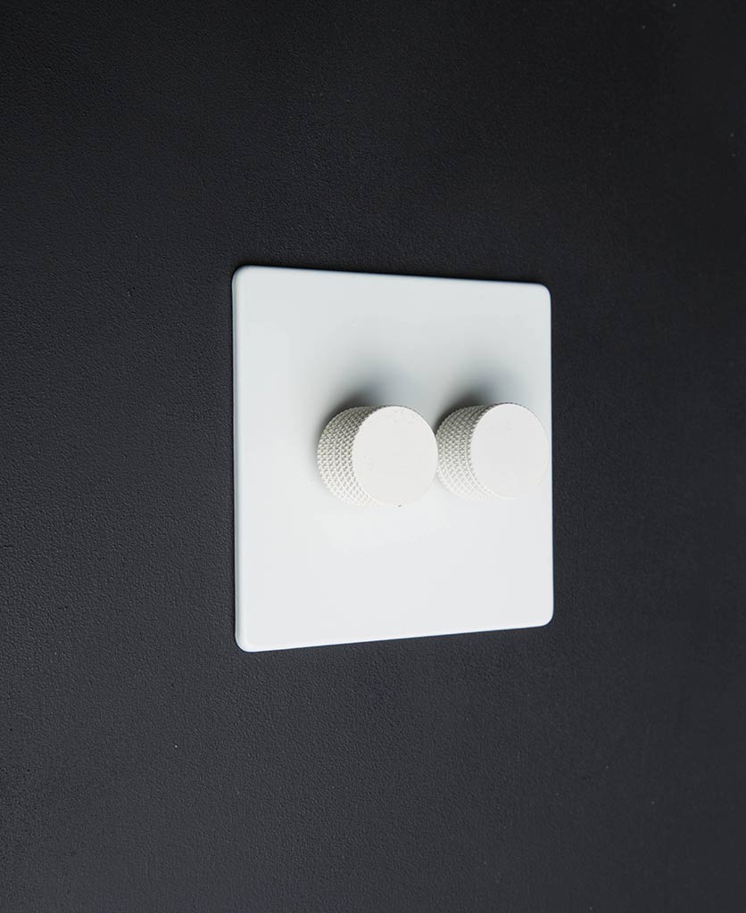 Designer Double White Dimmer Black, White, Gold or Silver Knobs