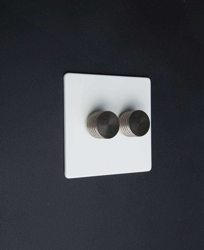 Designer Double White Dimmer Black, White, Gold or Silver Knobs