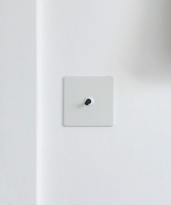 white & black single toggle switch against white wall