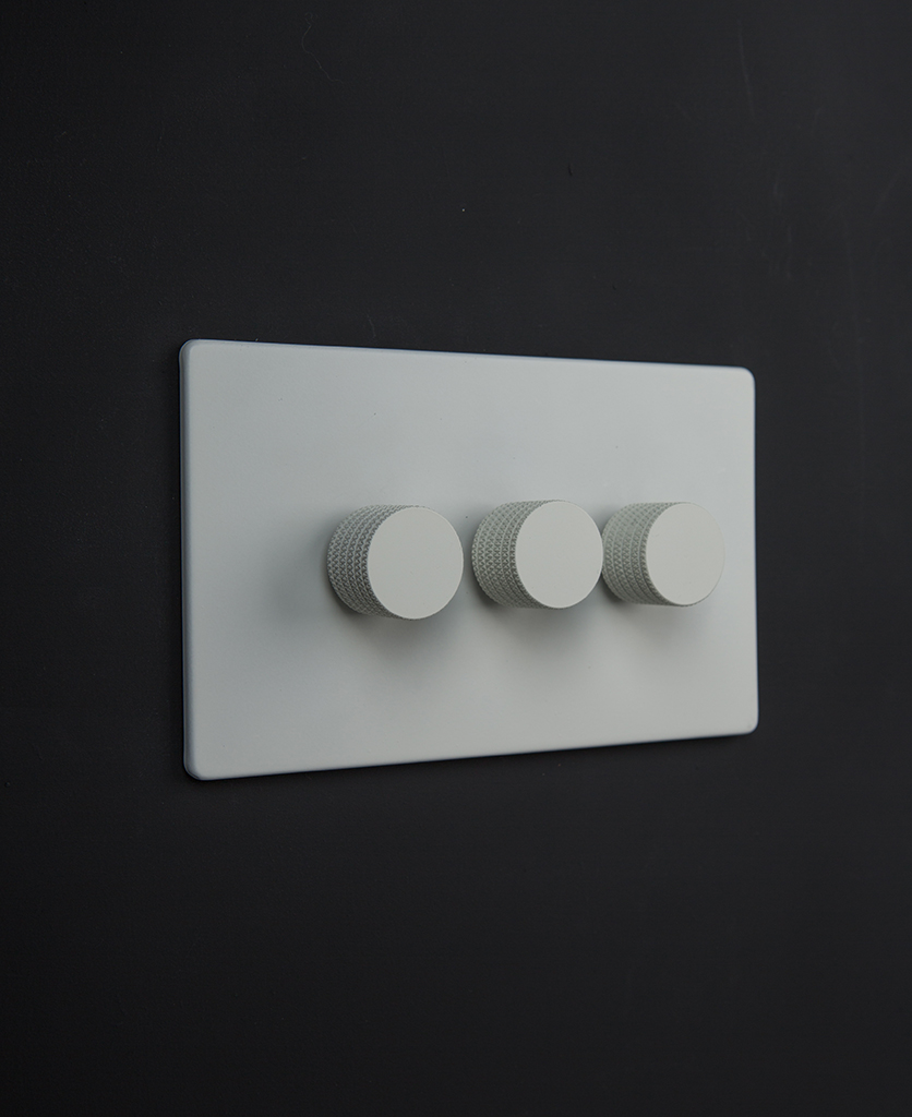 Designer Triple White Dimmer Switch; Black, White, Gold or Silver Knobs