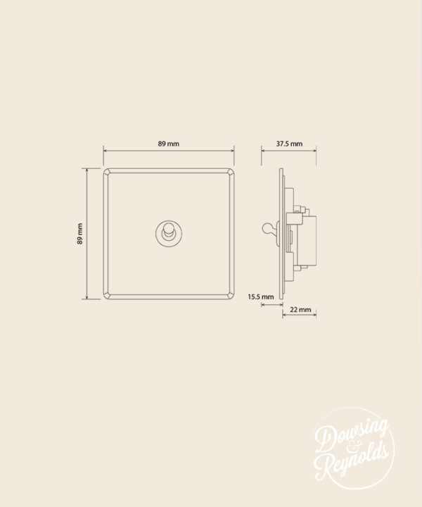 line drawing of a single toggle light switch with dimensions