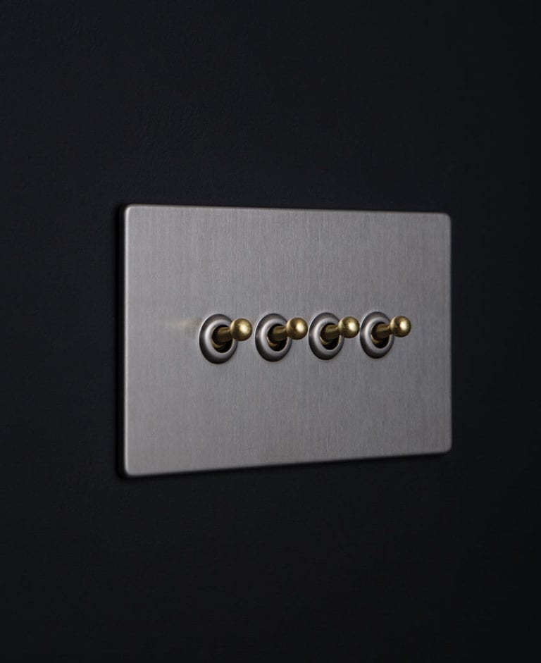 Metal Light Switches Silver Quadruple Toggle Switch