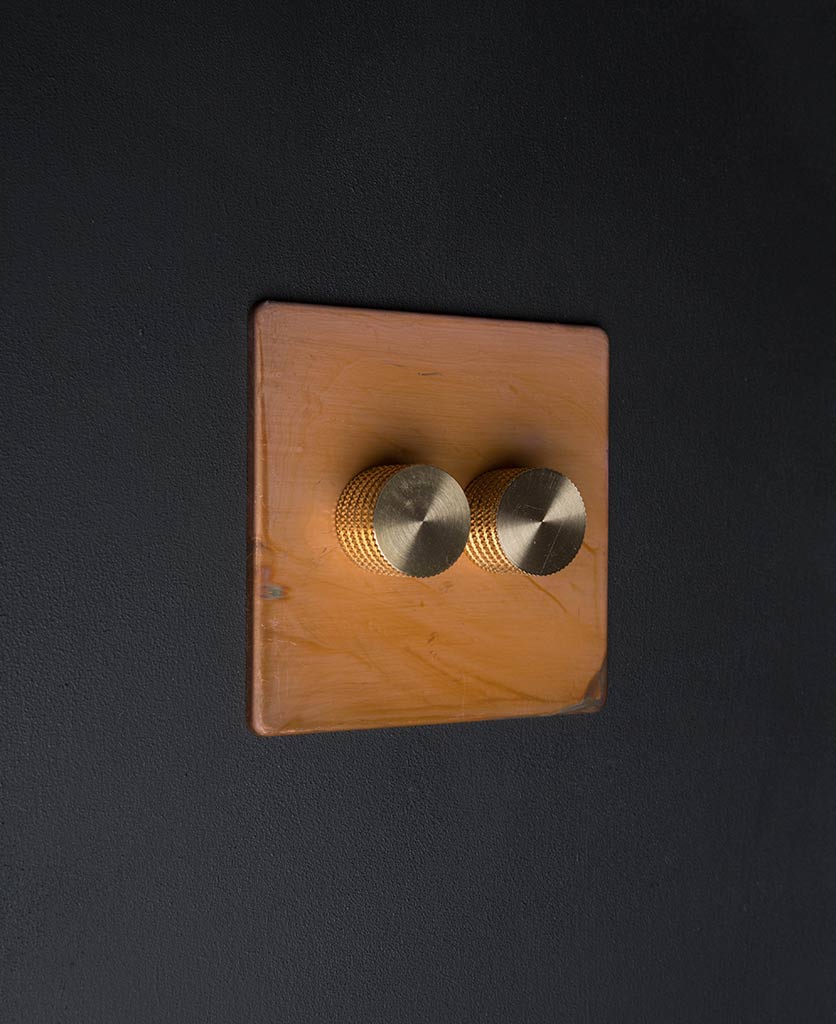 Copper Double Dimmer Switch with Gold, Black, Silver or White Knobs