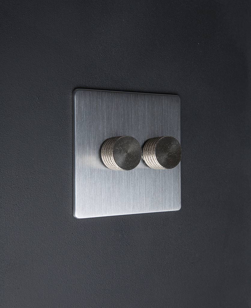 Silver Double Dimmer Switch with Black, White, Gold or Silver Knobs