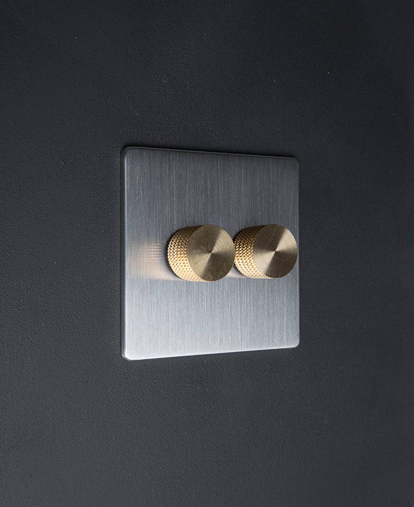 Silver Double Dimmer Switch with Black, White, Gold or Silver Knobs