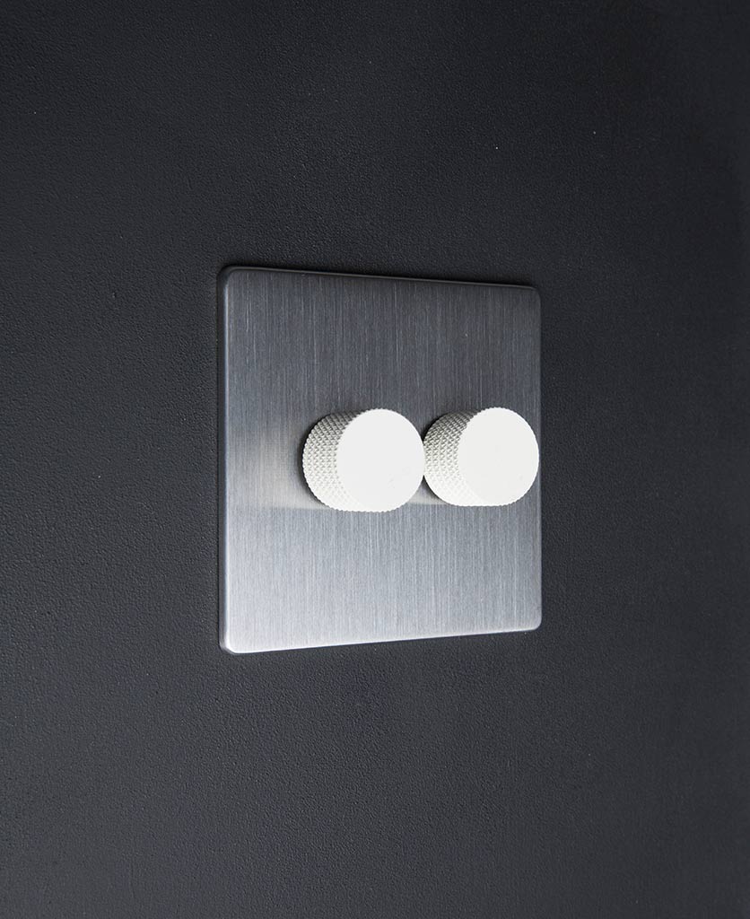 Silver Double Dimmer Switch with Black, White, Gold or Silver Knobs