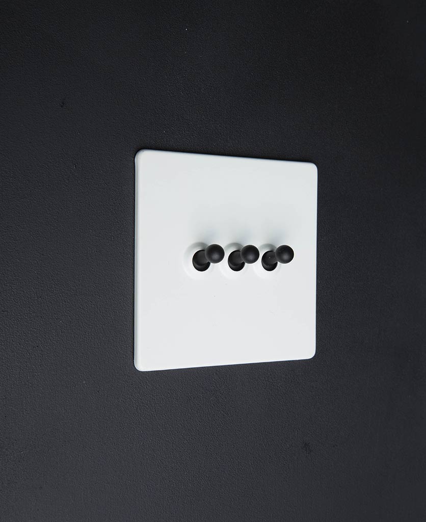 White Triple Toggle Switch with Black, Gold, White or Silver Toggles