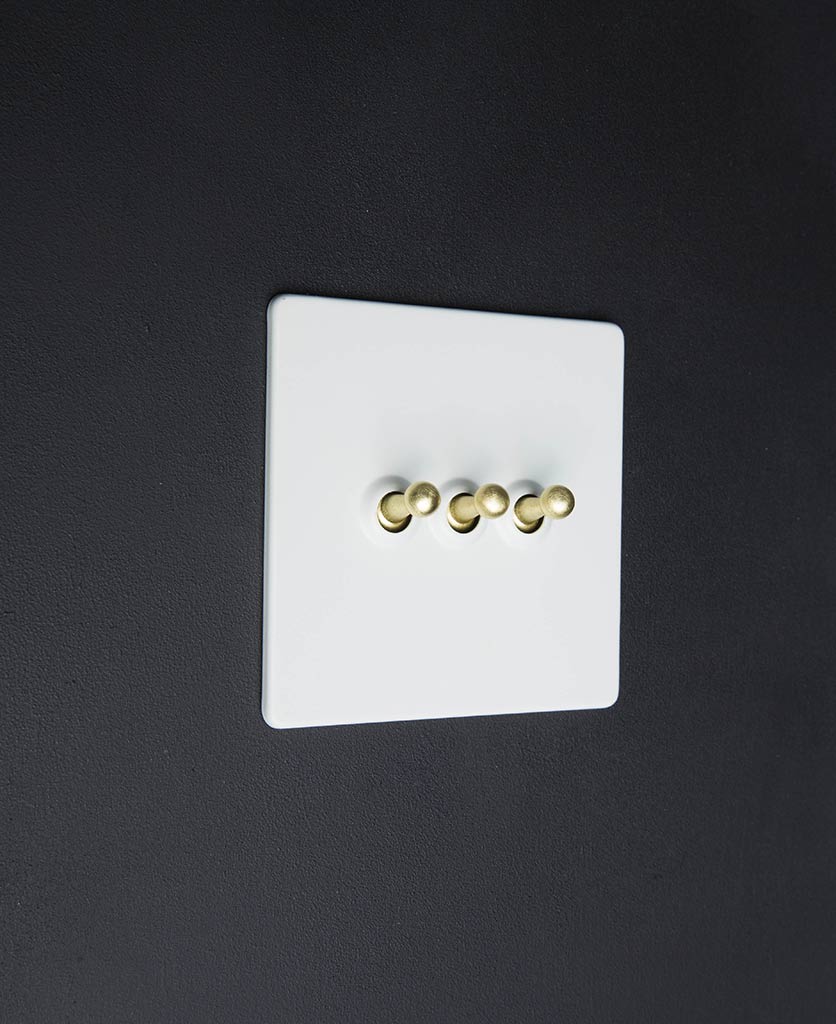 White Triple Toggle Switch with Black, Gold, White or Silver Toggles