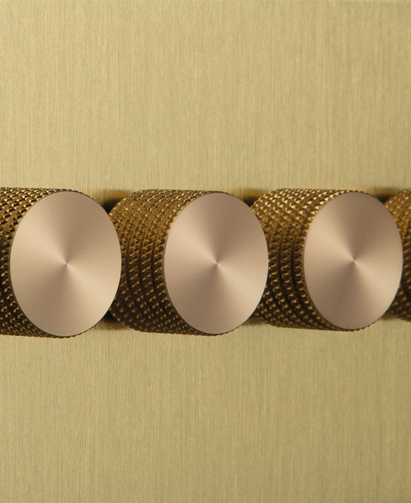 4 Gang Dimmer Switch Gold with Black, Gold, White or Silver Knobs