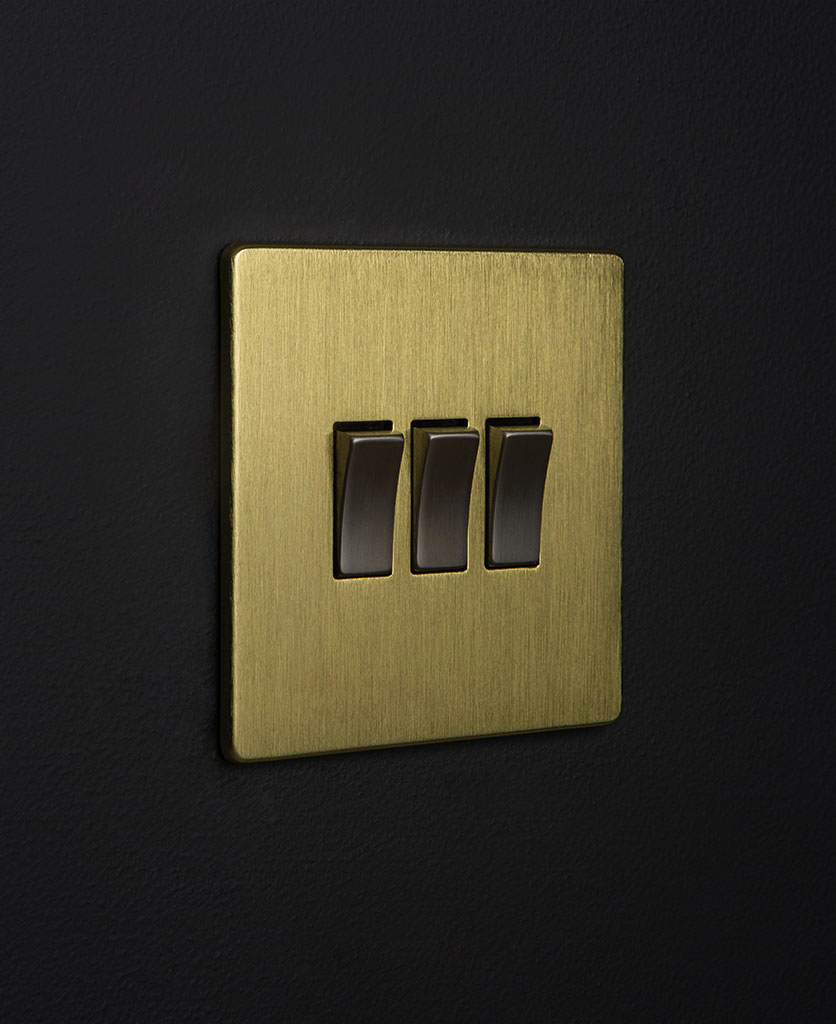 Triple Light Switch Gold - Available with 4 Different Rocker Colours