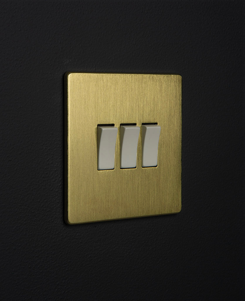 Triple Light Switch Gold - Available with 4 Different Rocker Colours