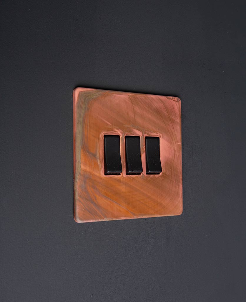Copper Rocker Switch tarnished Copper Light Switch - Triple Rocker Switch