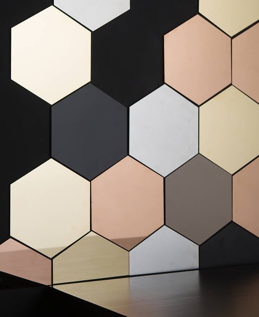 hexagonal tiles, metallic honeycomb decorative tiles