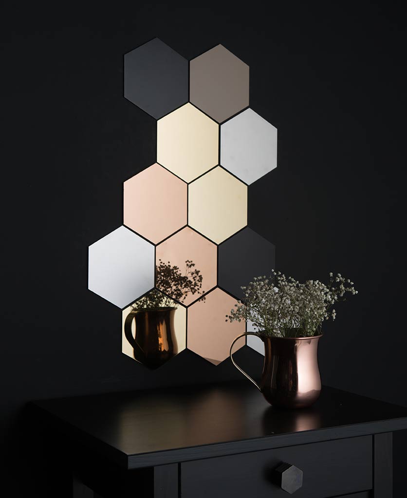 hexagon tiles - metallic honeycomb tiles for making decorative mosaics in your home