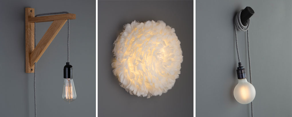 Umage white feather wall light, hebden wall light and peg wall light