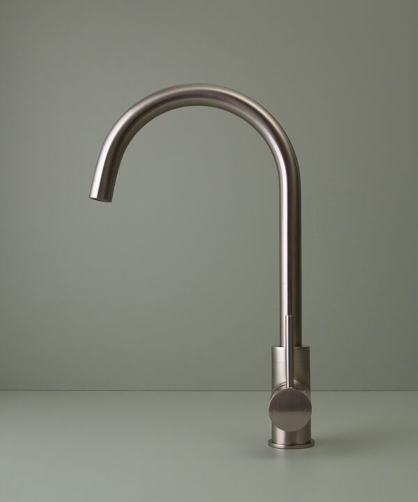 silver tinkisso tap side angle on grey-green background