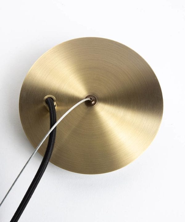 trikonasana gold ceiling rose with silver suspension wire on white background