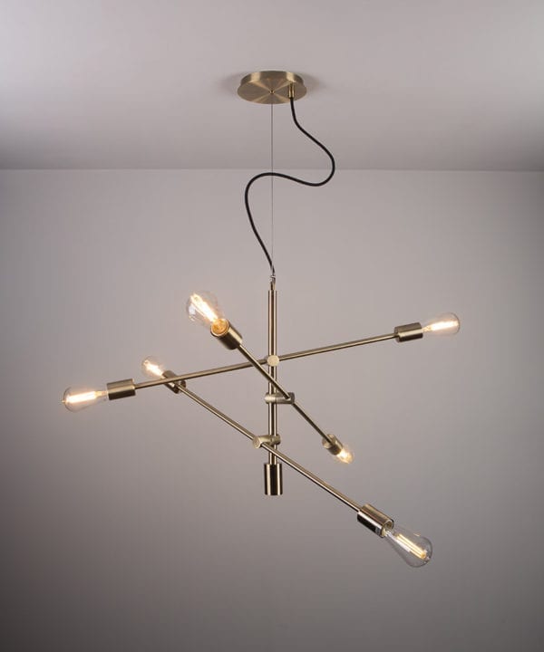 feature pendant light with clear pear bulbs on grey background