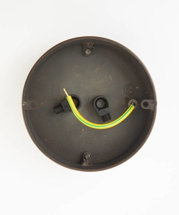 reverse view of two point brewer's brass ceiling rose against white background