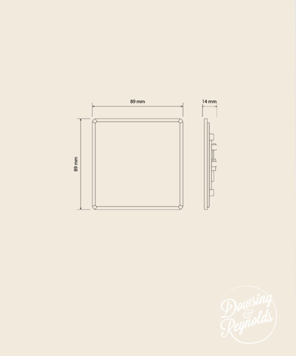 line drawing of a single blank fascia plate with dimensions