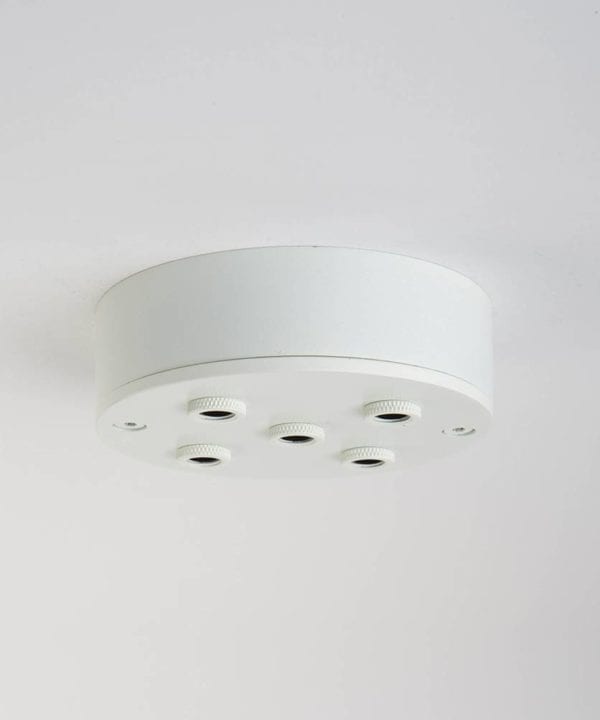 five point white ceiling rose against white background