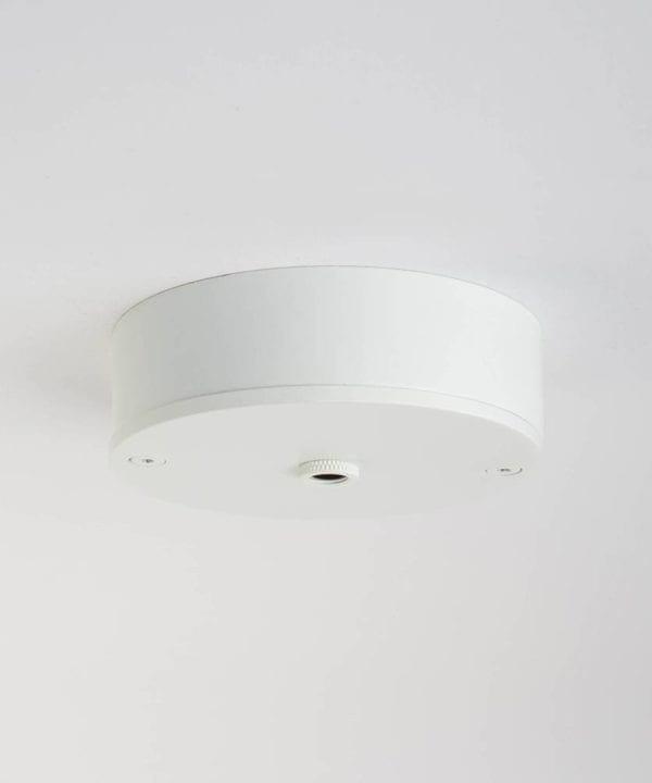 one point white ceiling rose against white background