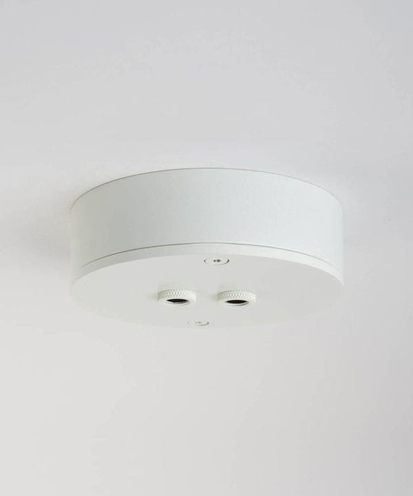 two point white ceiling rose against white background