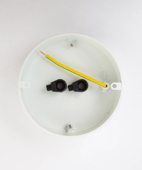 reverse view of white 2 point ceiling rose against white background