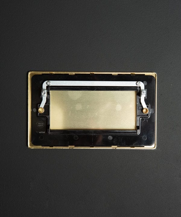 back view of double gold blank fascia on black background
