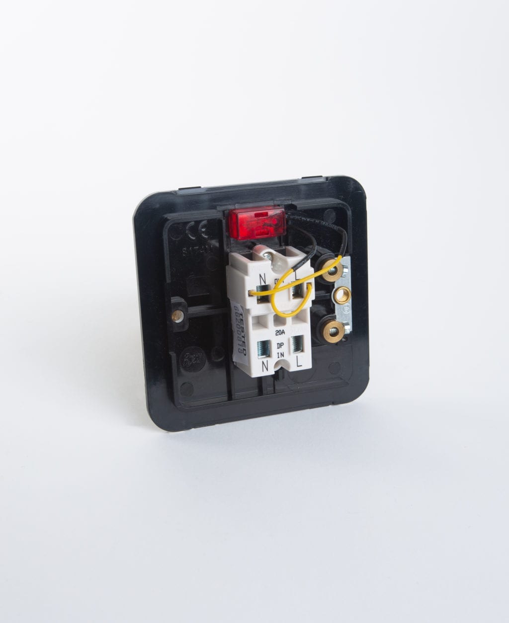 20a double pole switch back plate against white background