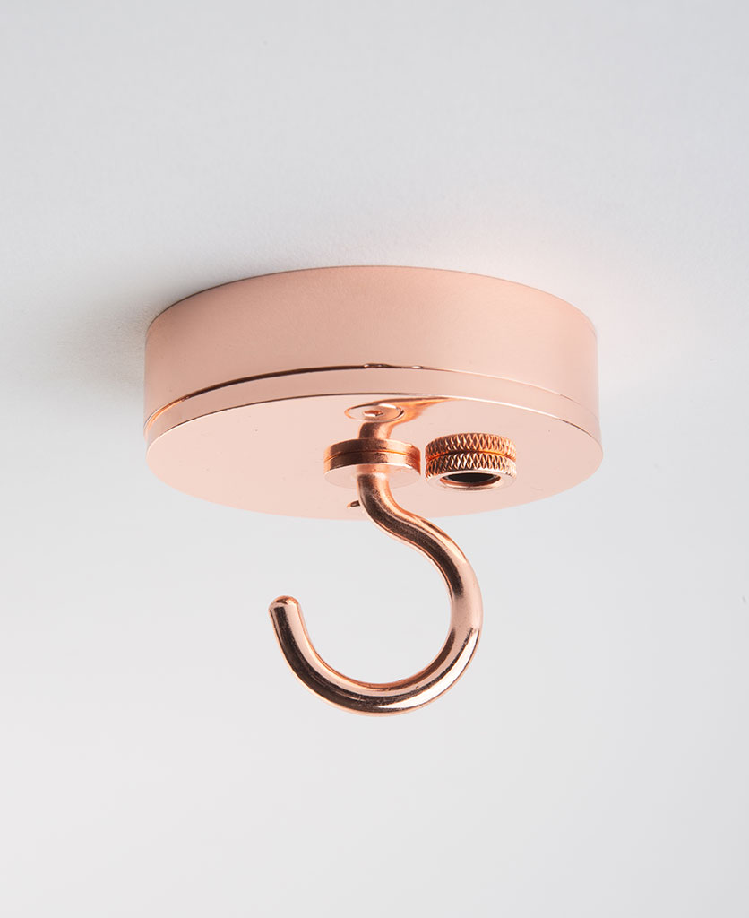 Polished Copper small ceiling rose with hook