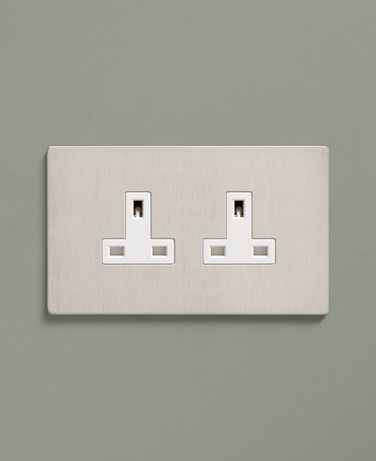 Silver Plug Sockets Brushed Steel Unswitched Socket