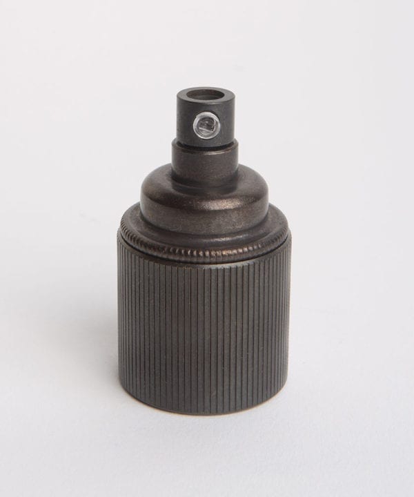 antique black e27 ribbed bulb holder against white background