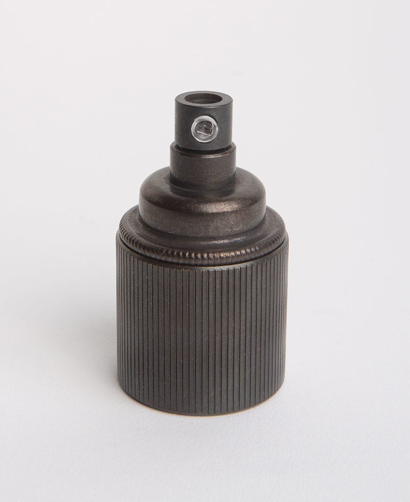 antique black e27 ribbed bulb holder against grey background