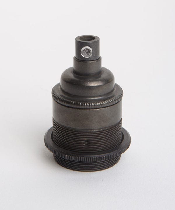 antique black threaded e27 light bulb holder against white background