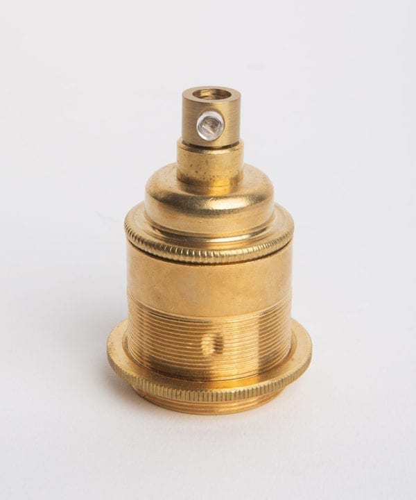 e27 threaded raw brass bulb holder against white background