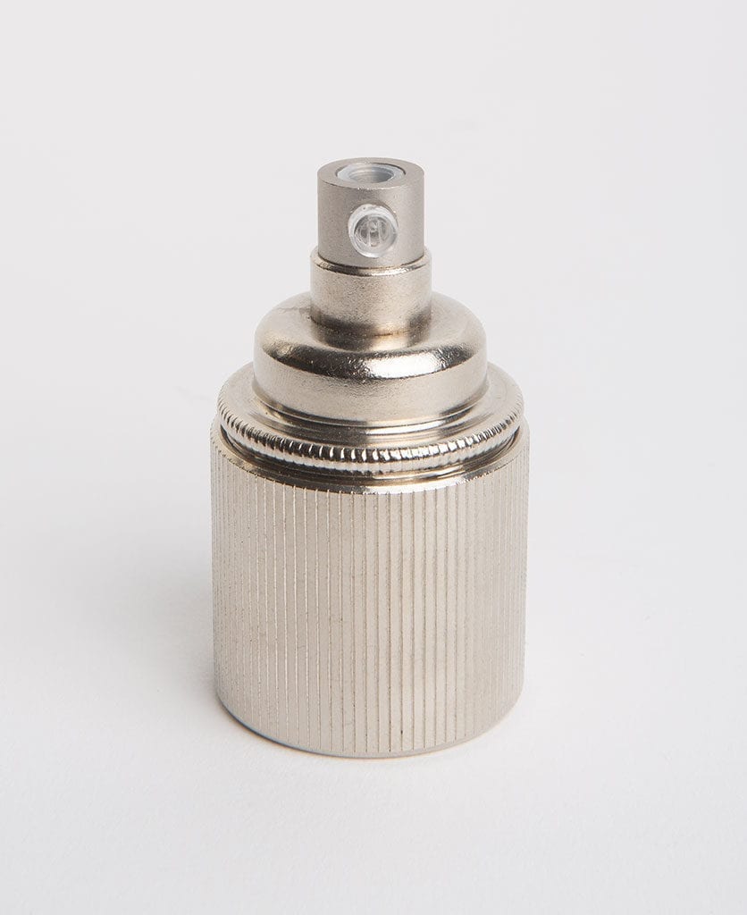 forgotten silver e27 ribbed lamp holder against white background