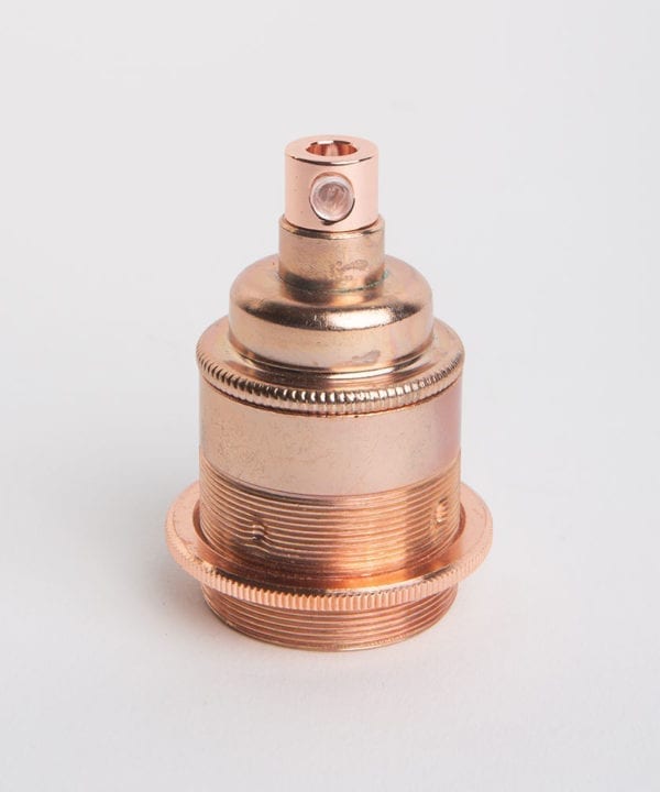 polished copper threaded e27 bulb holders against white background