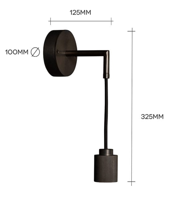 ritz black wall light on white background with dimensions