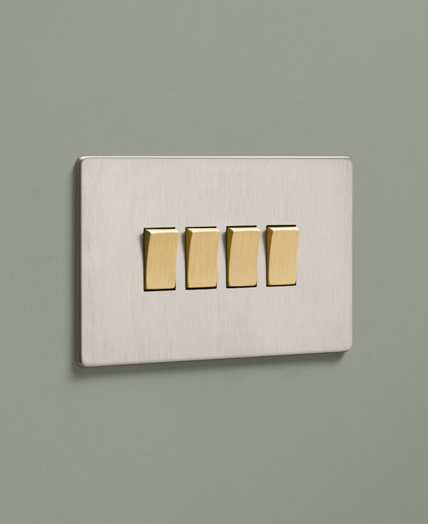 Silver Quadruple Rocker Switch | Silver 4 Gang Light Switch