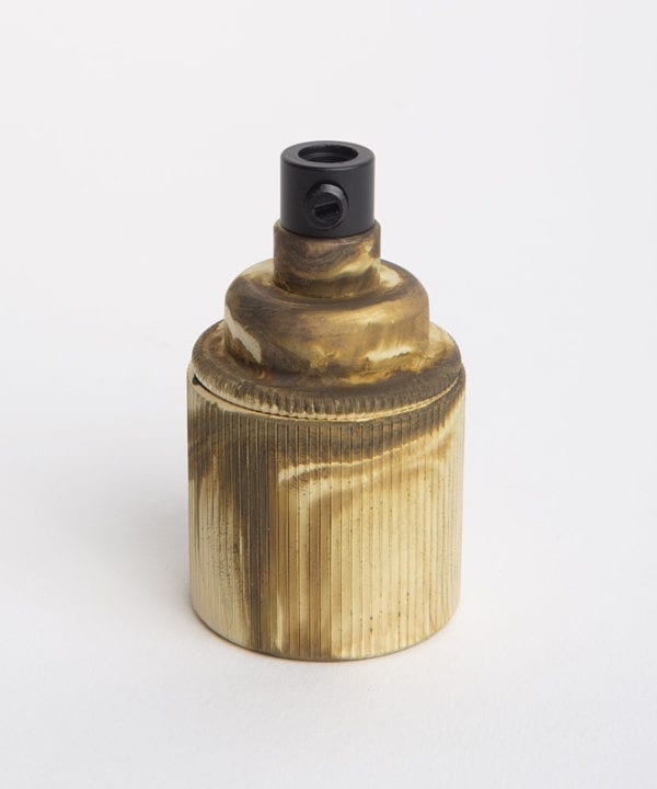 smoked gold e27 holder with ribbed detail against white background