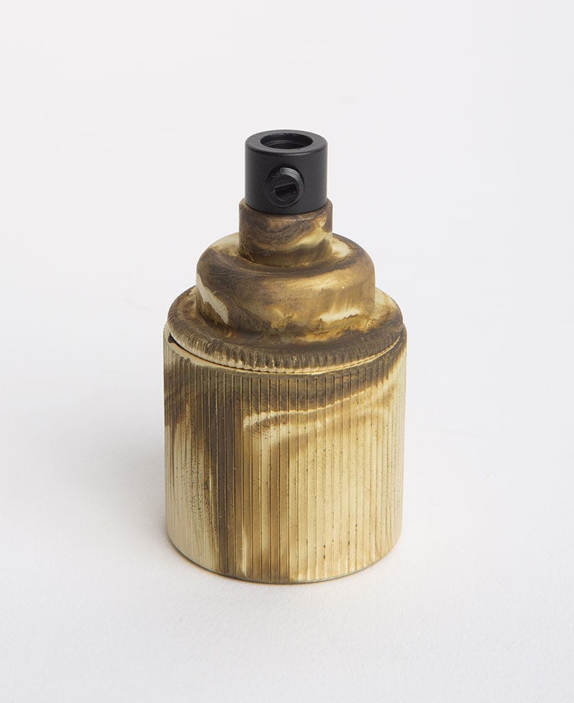 smoked gold e27 holder with ribbed detail against white background